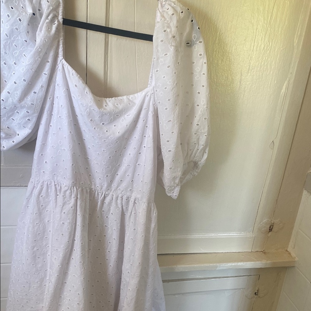 White Eyelet Puff Sleeve Dress